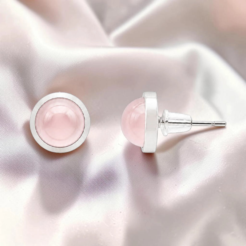Puces d'Oreilles Quartz Rose SERTIA® – pierre sertie 10 mm, acier argenté