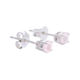 Puces d'Oreilles Quartz Rose Facetté 4 mm, Argent 925 Rhodié (Chara)