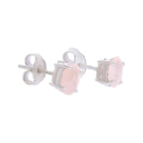 Clous d'Oreilles Quartz Rose Ovale Facetté 7 x 5 mm, Argent 925 (Mirach)