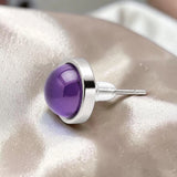 Puces d'Oreilles Améthyste SERTIA® – pierre sertie 10 mm, acier argenté