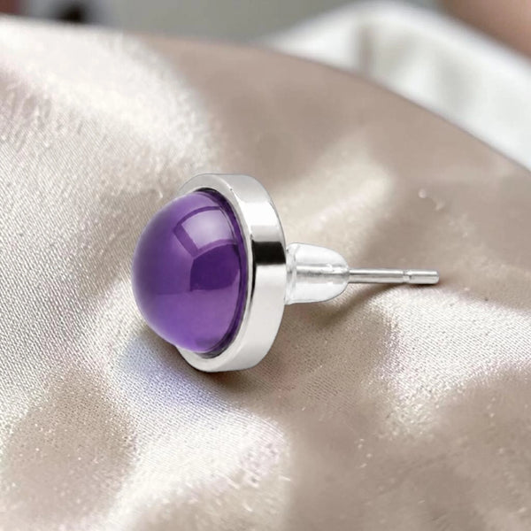 Puce d'oreille sertie en acier inoxydable argenté, pierre améthyste naturelle, bijou femme