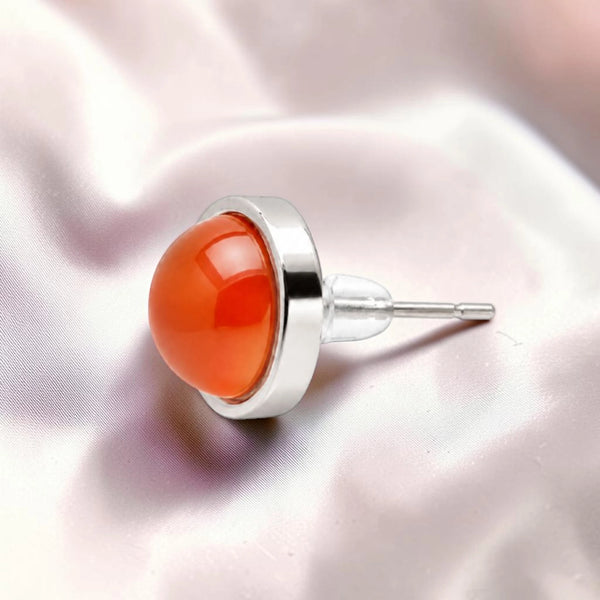 Puce d'oreille sertie en acier inoxydable argenté, pierre cornaline naturelle, bijou femme
