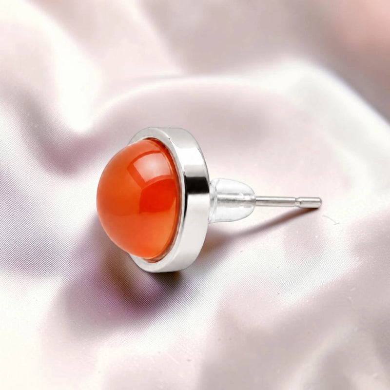 Puce d'oreille sertie en acier inoxydable argenté, pierre cornaline naturelle, bijou femme