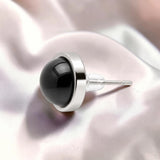 Puces d'Oreilles Obsidienne Noire SERTIA® – pierre sertie 10 mm, acier argenté