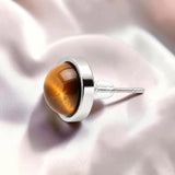 Puces d'Oreilles Œil de Tigre SERTIA® – pierre sertie 10 mm, acier argenté