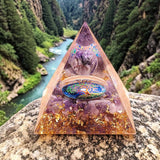 Pyramide Orgonite Arbre de Vie Améthyste en Pierre Naturelle, Sérénité et Élévation Spirituelle