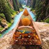 Pyramide Orgonite Arbre de Vie Œil de Tigre en Pierre Naturelle, Force et Détermination