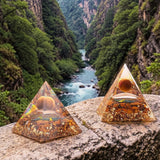 Pyramide Orgonite Arbre de Vie Œil de Tigre en Pierre Naturelle, Force et Détermination