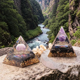 Pyramide Orgonite Arbre de Vie Spirale Améthyste et Obsidienne Noire, Éveil et Protection