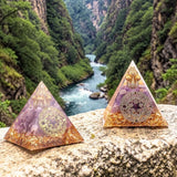 Pyramide Orgonite Cercle Magique Améthyste en Pierre Naturelle, Sérénité et Purification
