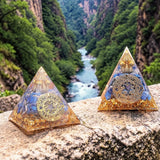 Pyramide Orgonite Cercle Magique Lapis Lazuli en Pierre Naturelle, Sagesse et Communication