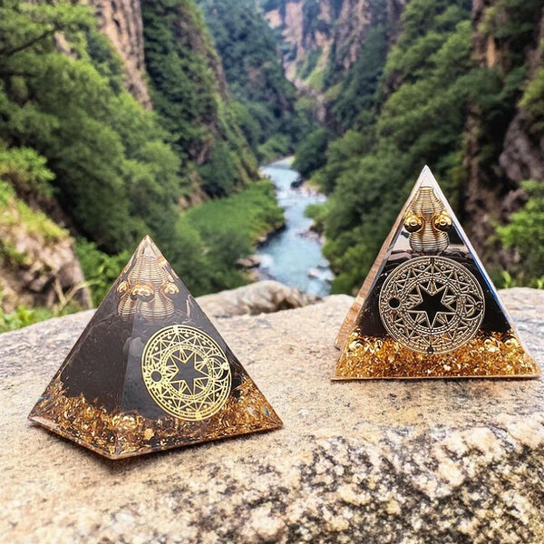 Pyramide orgonite cercle magique obsidienne noire en pierre naturelle 60mm — protection absolue
