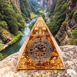Pyramide Orgonite Cercle Magique Œil de Tigre en Pierre Naturelle, Protection et Confiance