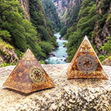 Pyramide Orgonite Cercle Magique Œil de Tigre en Pierre Naturelle, Protection et Confiance