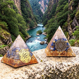 Pyramide Orgonite Fleur de Vie Étoile Cristal de Roche et Lapis Lazuli, Sagesse et Clarté Mentale