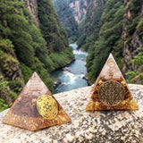 Pyramide Orgonite Fleur de Vie Étoile Cristal de Roche et Œil de Tigre, Protection et Dynamisme
