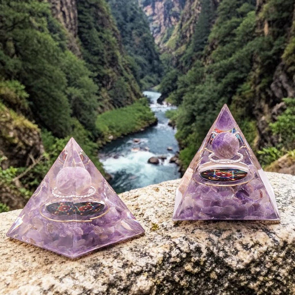 Pyramide orgonite cube de Métatron améthyste en pierre naturelle 60mm — spiritualité et élévation