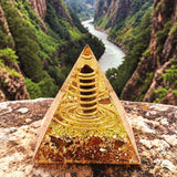 Pyramide Orgonite Pointe Œil de Tigre en Pierre Naturelle, Force et Confiance