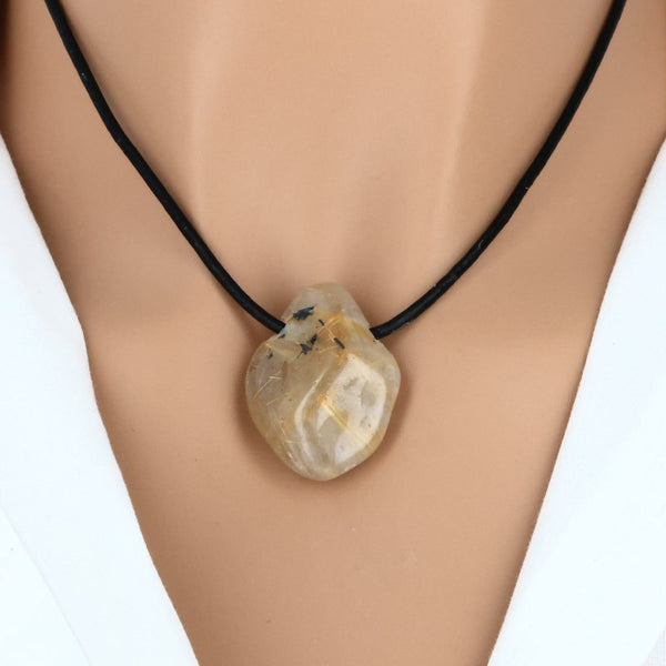 Quartz Rutile roulé percé, pierre naturelle pour pendentif