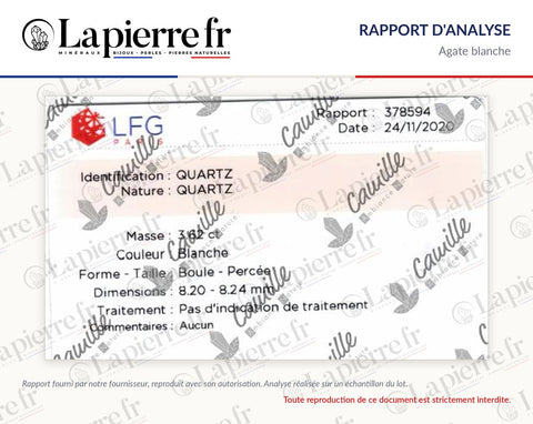 Rapport d'analyse des perles en agate blanche, La Pierre FR