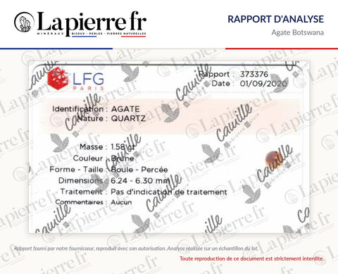 Rapport d'analyse des perles en agate Botswana, La Pierre FR