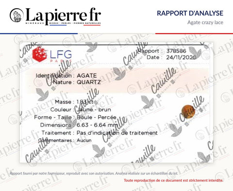 Rapport d'analyse des perles en agate crazy lace, La Pierre FR
