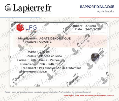 Rapport d'analyse des perles en agate dendrite, La Pierre FR