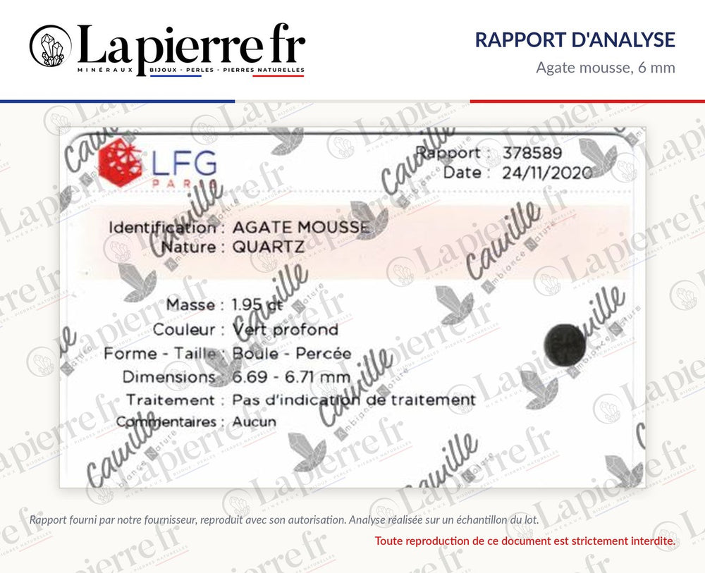 Rapport d'analyse des perles en agate mousse 6 mm, La Pierre FR