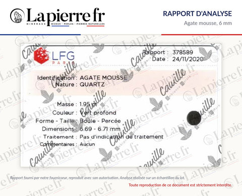 Rapport d'analyse des perles en agate mousse 6 mm, La Pierre FR
