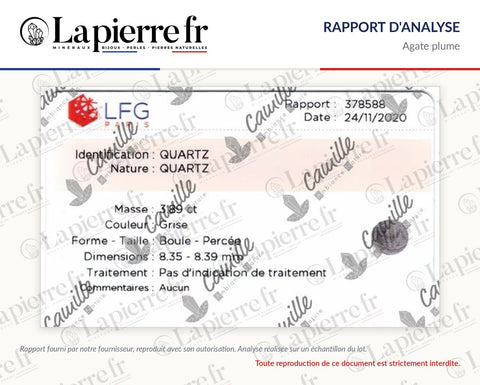 Rapport d'analyse des perles en agate plume, La Pierre FR