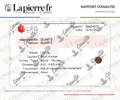 Rapport d'analyse des perles en aventurine rouge, La Pierre FR