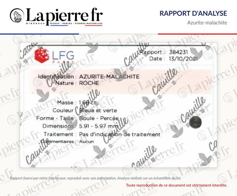 Rapport d'analyse des perles en azurite-malachite, lot d'octobre 2021, second rapport, La Pierre FR