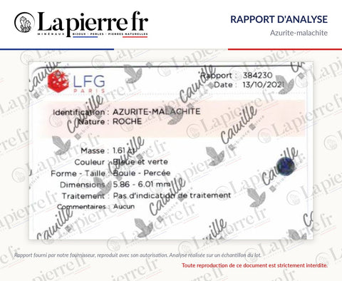Rapport d'analyse des perles en azurite-malachite, lot d'octobre 2021, La Pierre FR