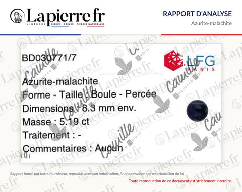 Rapport d'analyse des perles en azurite-malachite, lot de novembre 2025, La Pierre FR
