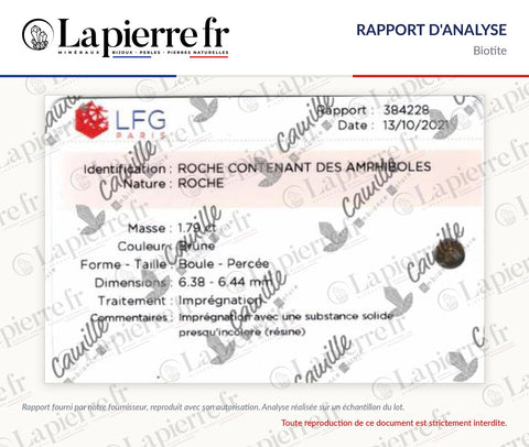 Rapport d'analyse des perles en biotite, La Pierre FR