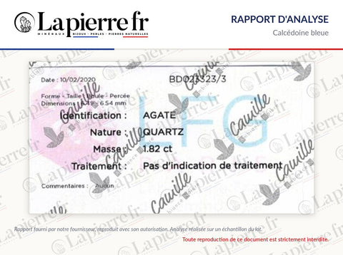 Rapport d'analyse des perles en calcédoine bleue, La Pierre FR