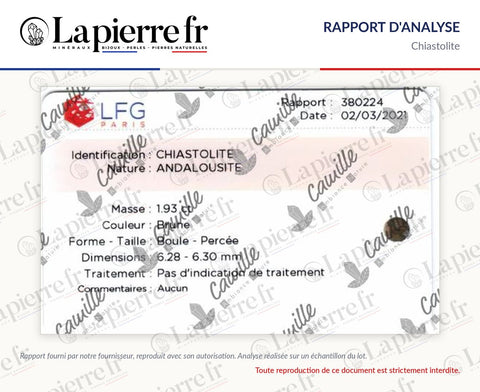 Rapport d'analyse des perles en chiastolite, La Pierre FR