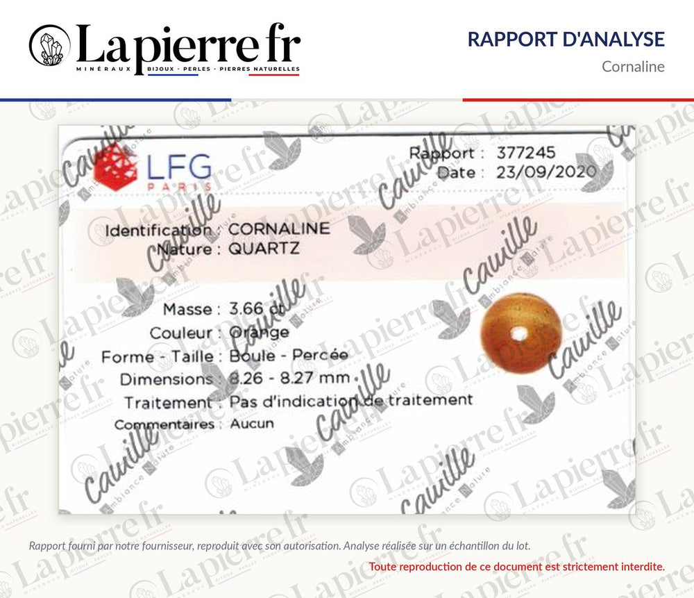 Rapport d'analyse des perles en cornaline, La Pierre FR