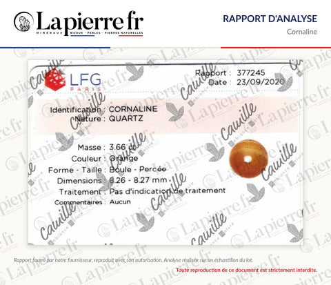 Rapport d'analyse des perles en cornaline, La Pierre FR