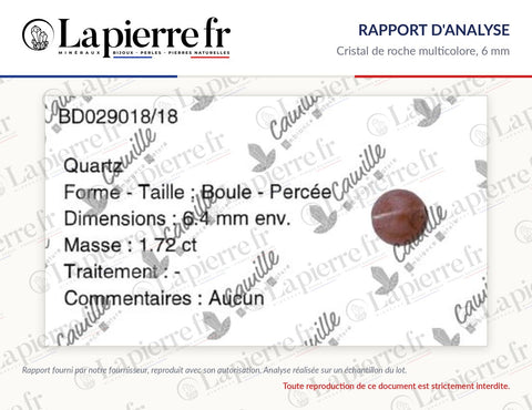 Rapport d'analyse des perles en cristal de roche multicolore 6 mm, La Pierre FR