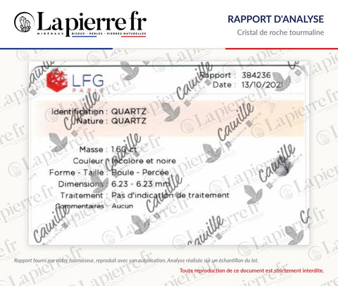 Rapport d'analyse des perles en cristal de roche tourmaline, La Pierre FR