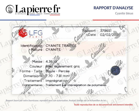 Rapport d'analyse des perles en cyanite bleue, lot d'août 2021, La Pierre FR