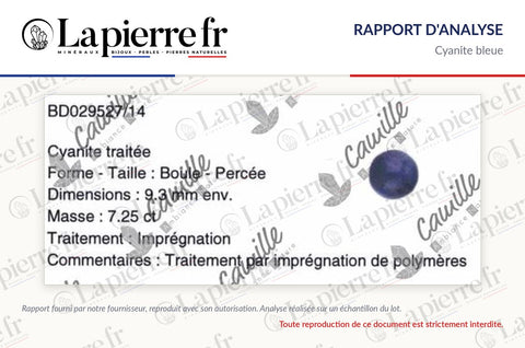 Rapport d'analyse des perles en cyanite bleue, lot de mars 2022, La Pierre FR