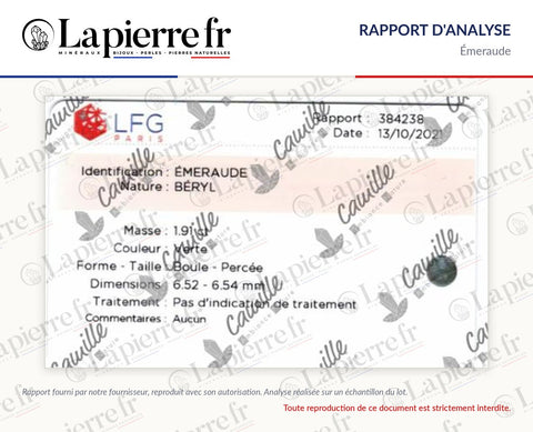Rapport d'analyse des perles en émeraude, La Pierre FR