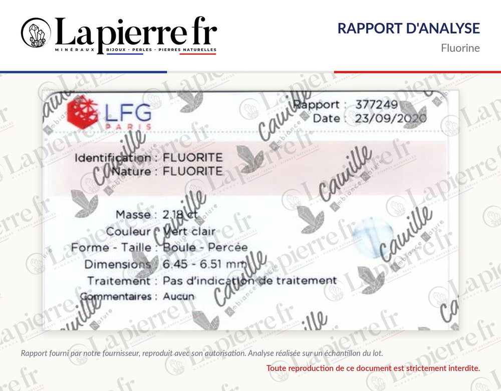 Rapport d'analyse des perles en fluorine, La Pierre FR
