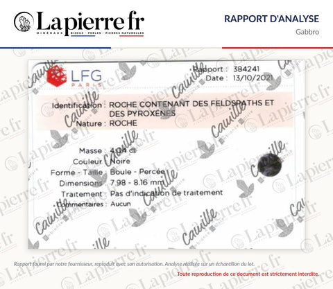 Rapport d'analyse des perles en gabbro, La Pierre FR