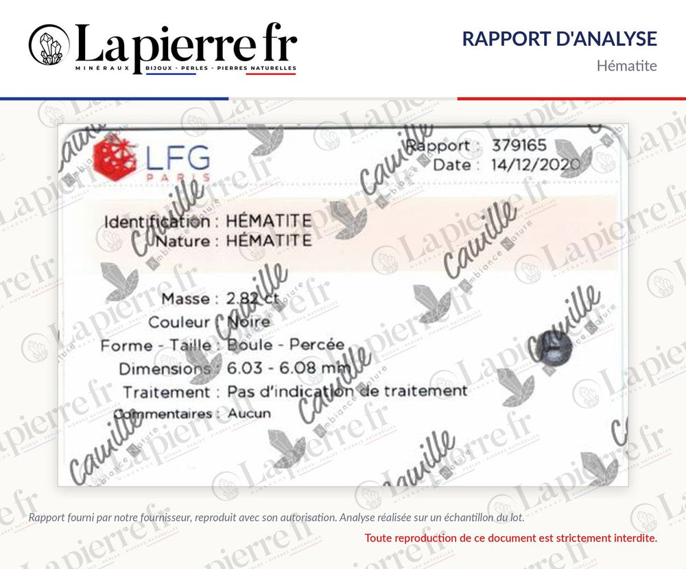 Rapport d'analyse des perles en hématite, La Pierre FR