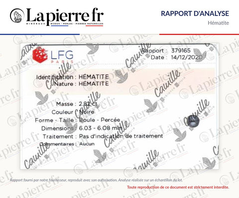 Rapport d'analyse des perles en hématite, La Pierre FR