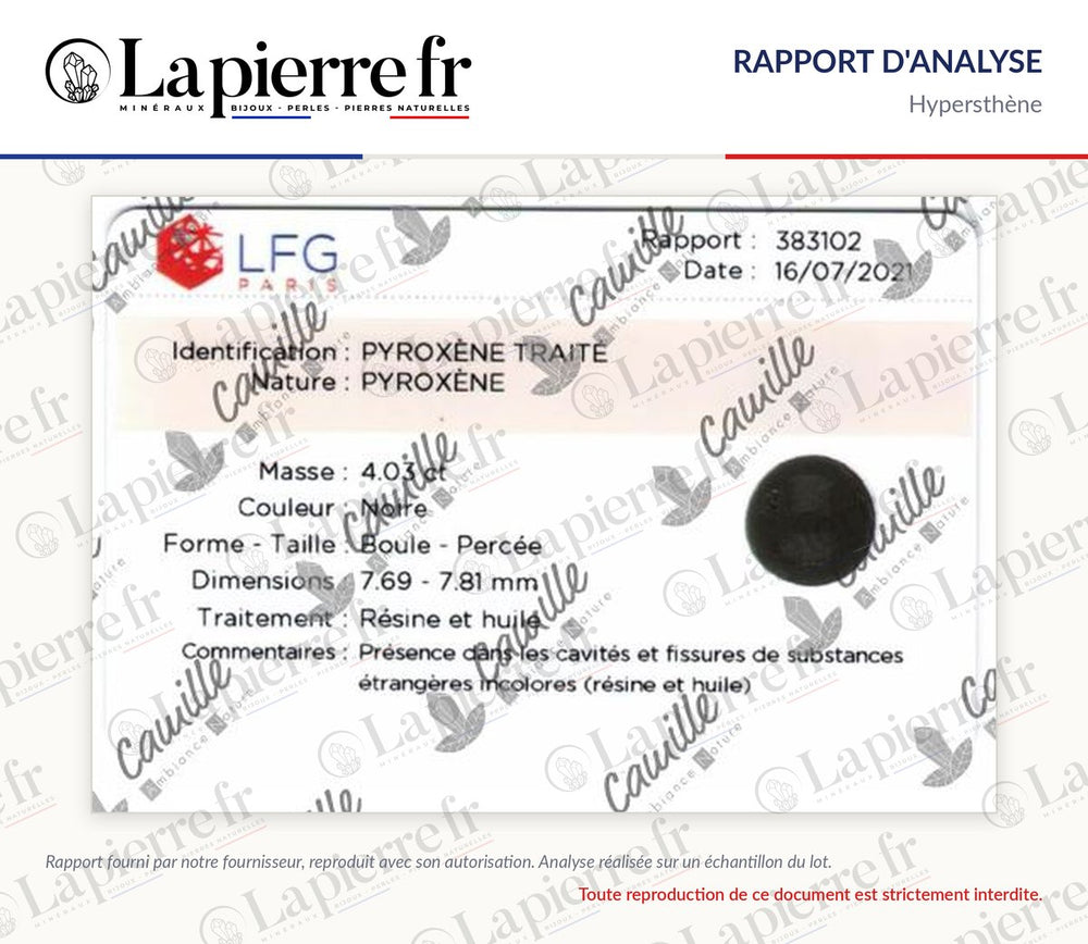Rapport d'analyse des perles en hypersthène, La Pierre FR