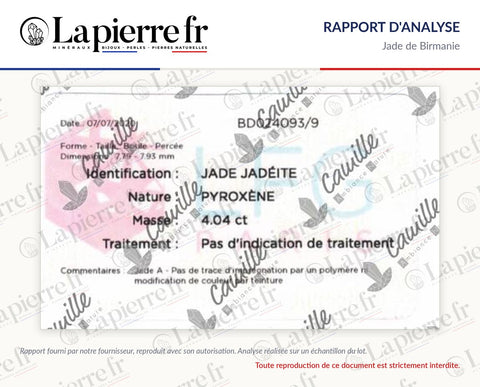 Rapport d'analyse des perles en jade de Birmanie, La Pierre FR
